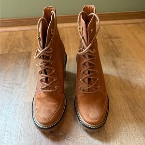 Tory Burch Tan Leather Lace-Up Ankle Boots